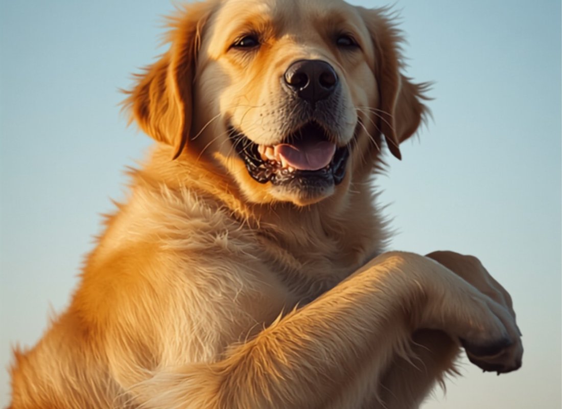 Happy golden retriever with a raised paw